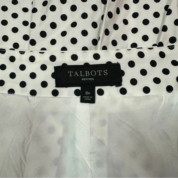 talbots petites midi pleated skirt black white polka dot scalloped hem sz 8P - Picture 4 of 8